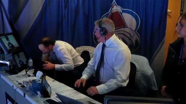 Mark Rycroft and Marc Moser in the Avalanche broadcast booth.